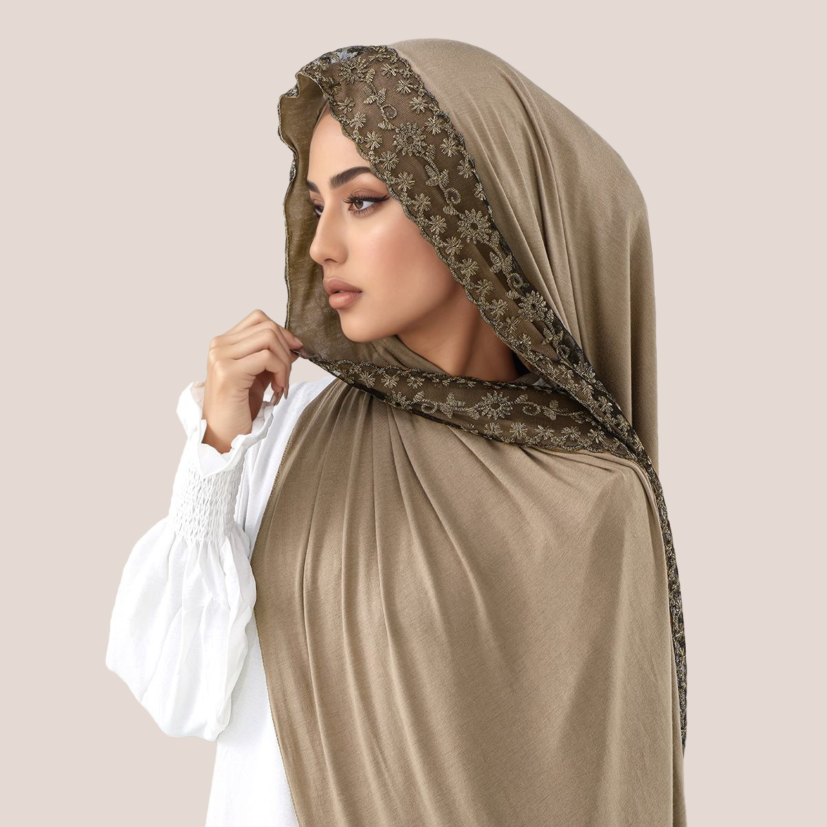 Embroidery Fashion - Lace Embroidery Cotton Jersey Muslim Hijab