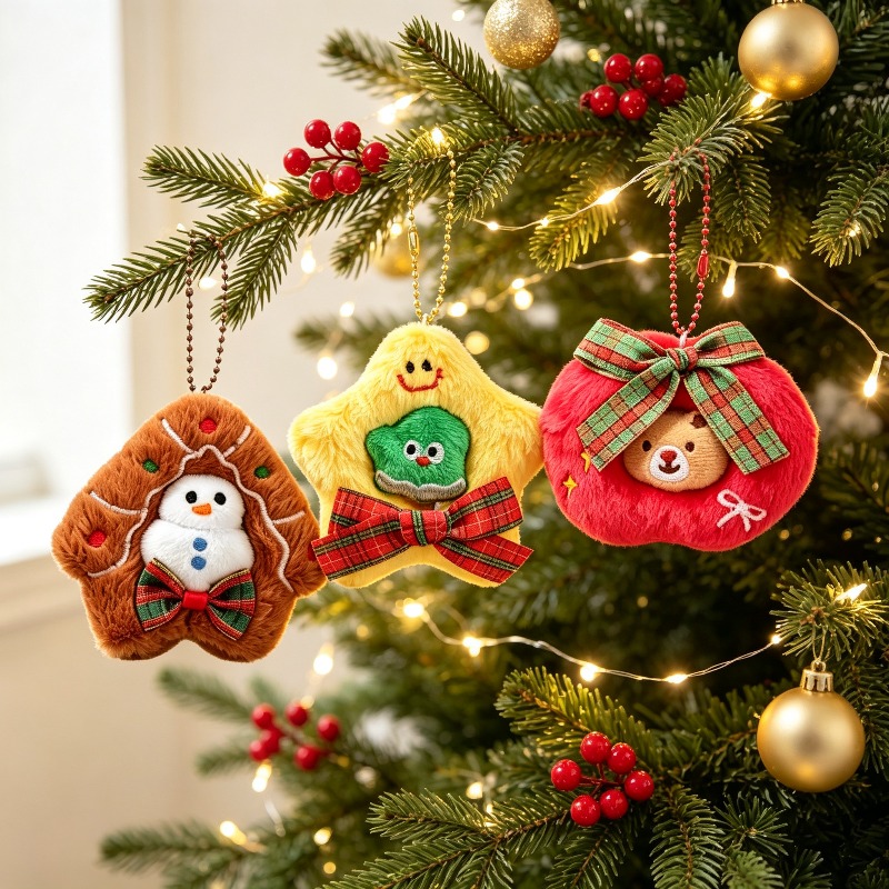 Embroidery Xmas - 3 Pack Plush Embroidery Christmas Ornaments