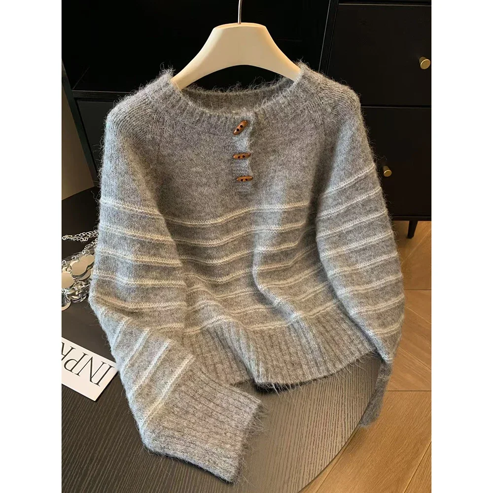 Embroidery Knit - Autumn Winter Women's Striped Wool Cashmere