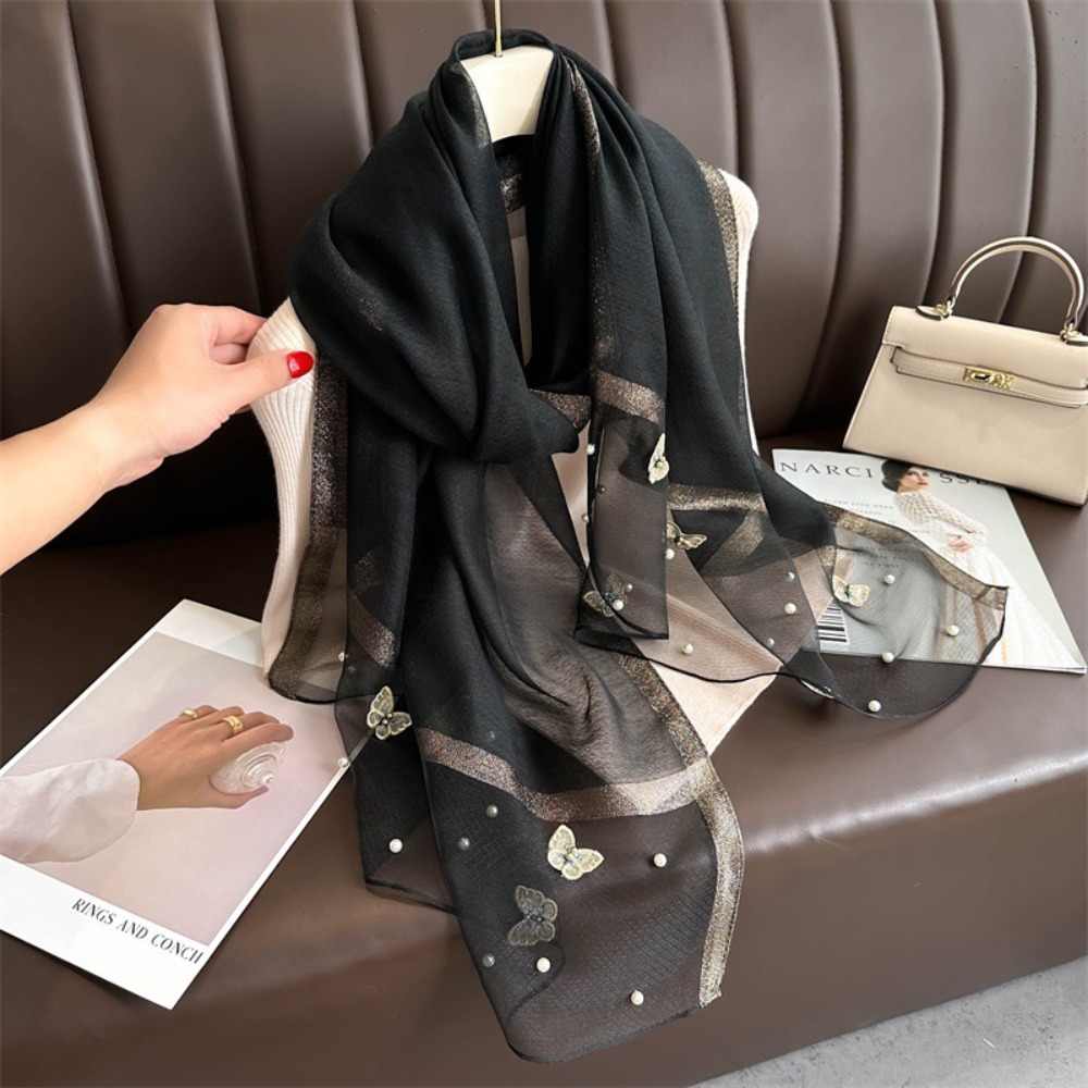 Embroidery Hijab - Elegant Thin Silk Scarf Large Foulard