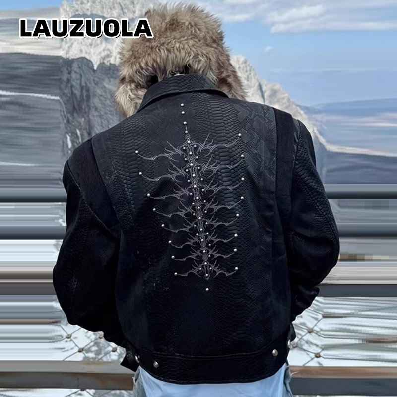 Men Black Snake Embossed Jacke - Embroidery Gothic ulasan dan harga