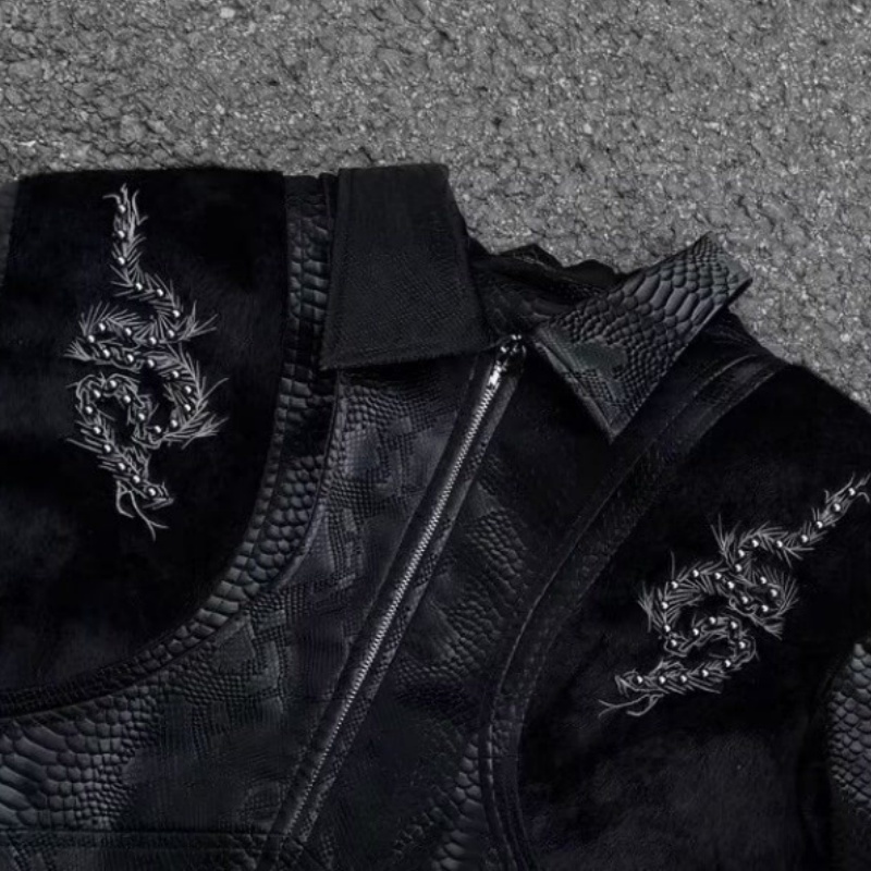 Men Black Snake Embossed Jacke - Embroidery Gothic ulasan dan harga