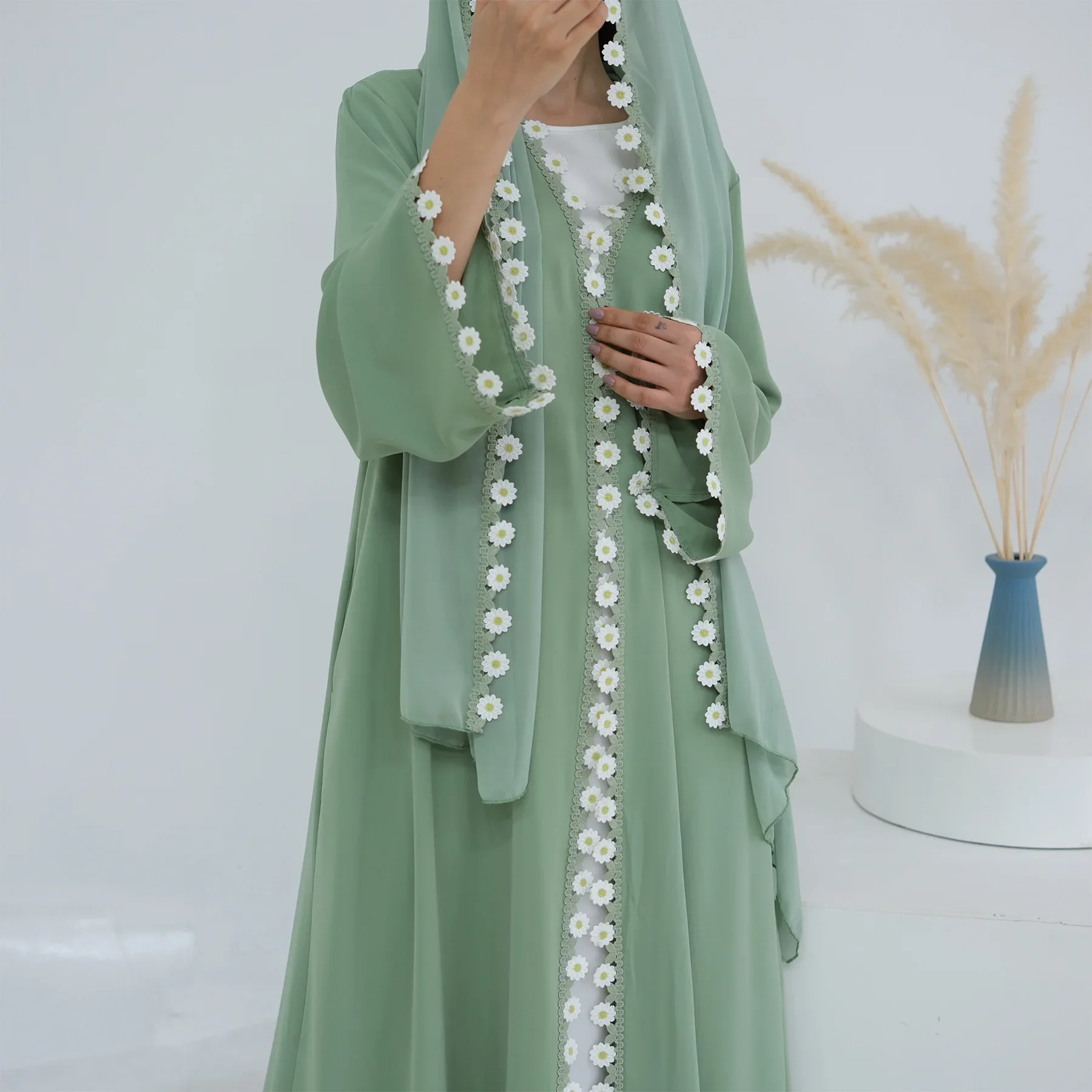 Flower Dubai Abayas Turkey Kaf - Embroidery Kebaya ulasan dan harga