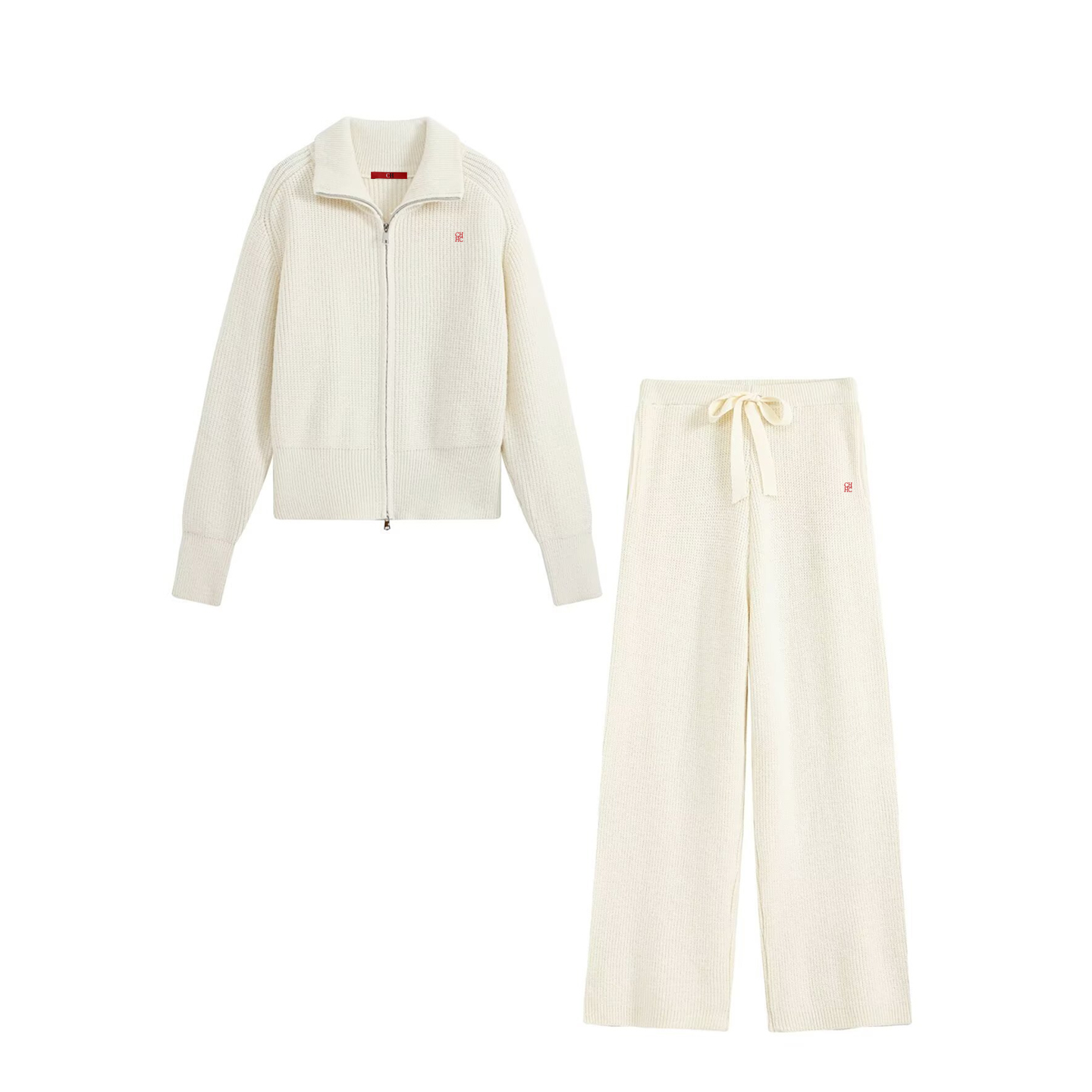 Women Zip Up Collar Knit Two P - Embroidery Knit ulasan dan harga