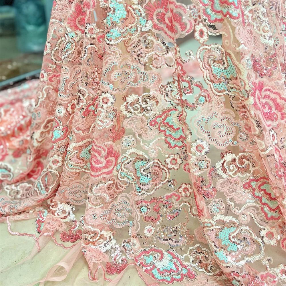 2 Yds/lot 130cm Wide Pink Purp - Embroidery Abaya ulasan dan harga