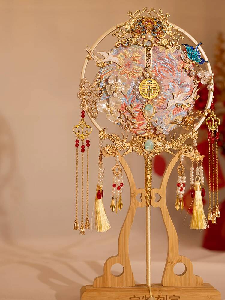 Chinese Style Bride Round Fan  - Embroidery Kit Set ulasan dan harga