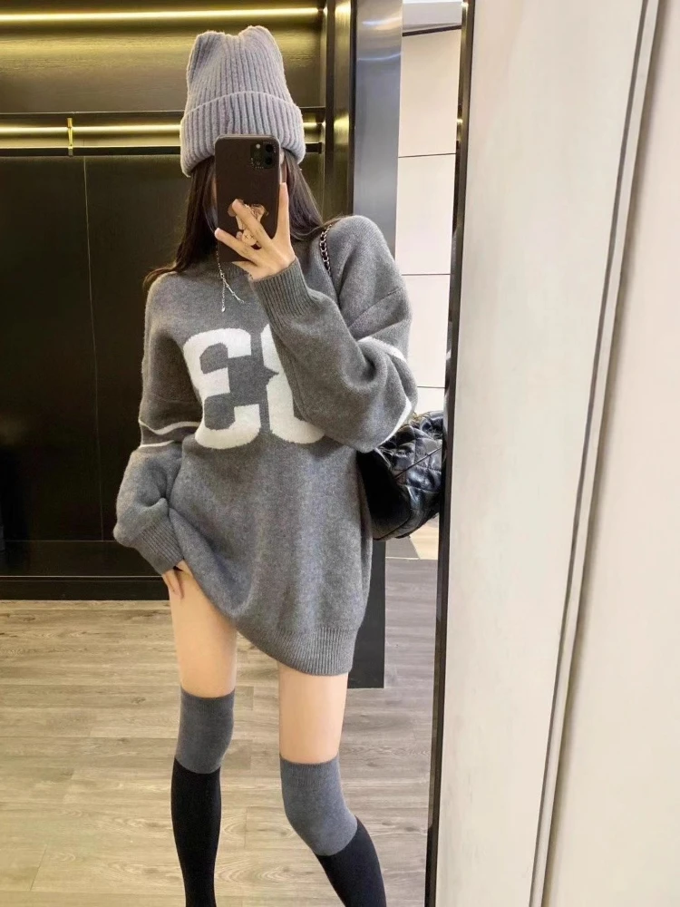 Y2K Vintage Knitted Sweater Wo - Embroidery Knit ulasan dan harga