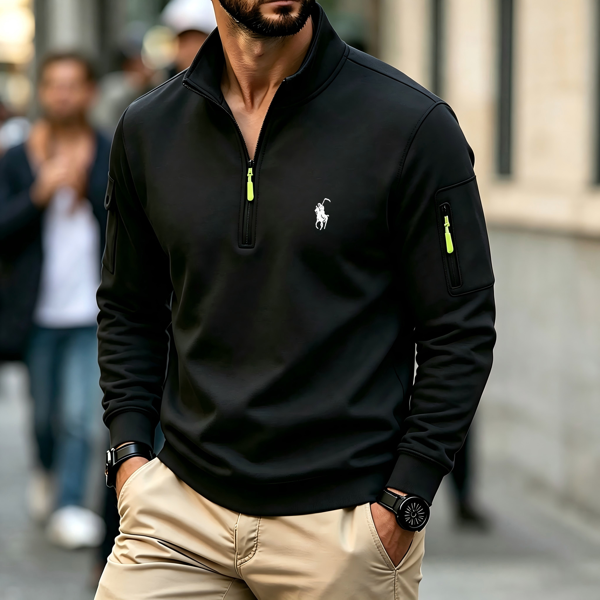 Men's Contrasting Half-Zip Sta - Embroidery Knit ulasan dan harga