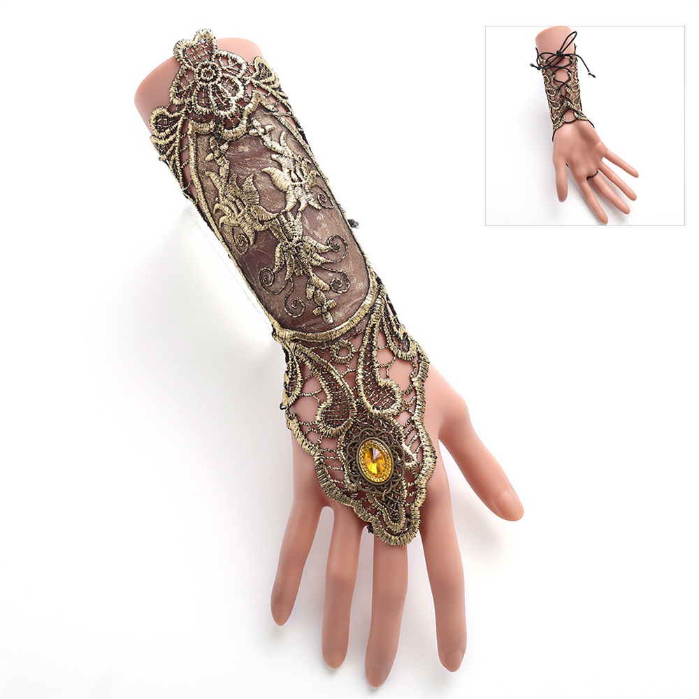 1pc Gothic Lace Cuff Fingerles - Embroidery Gothic ulasan dan harga