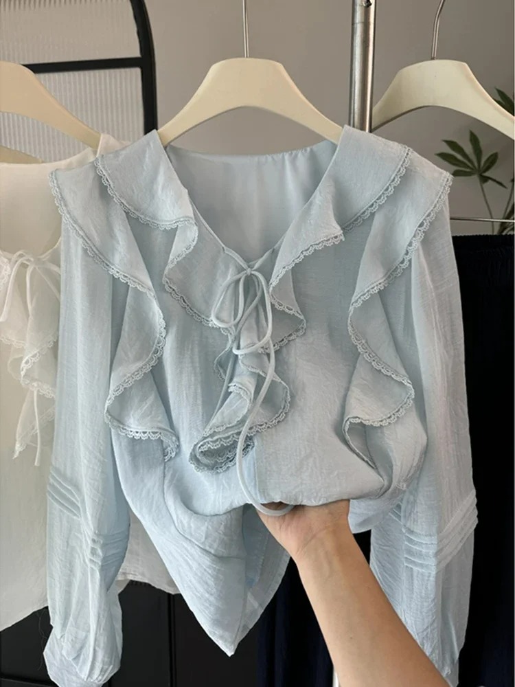 French V-Neck Chic Long Sleeve - Embroidery Designer ulasan dan harga