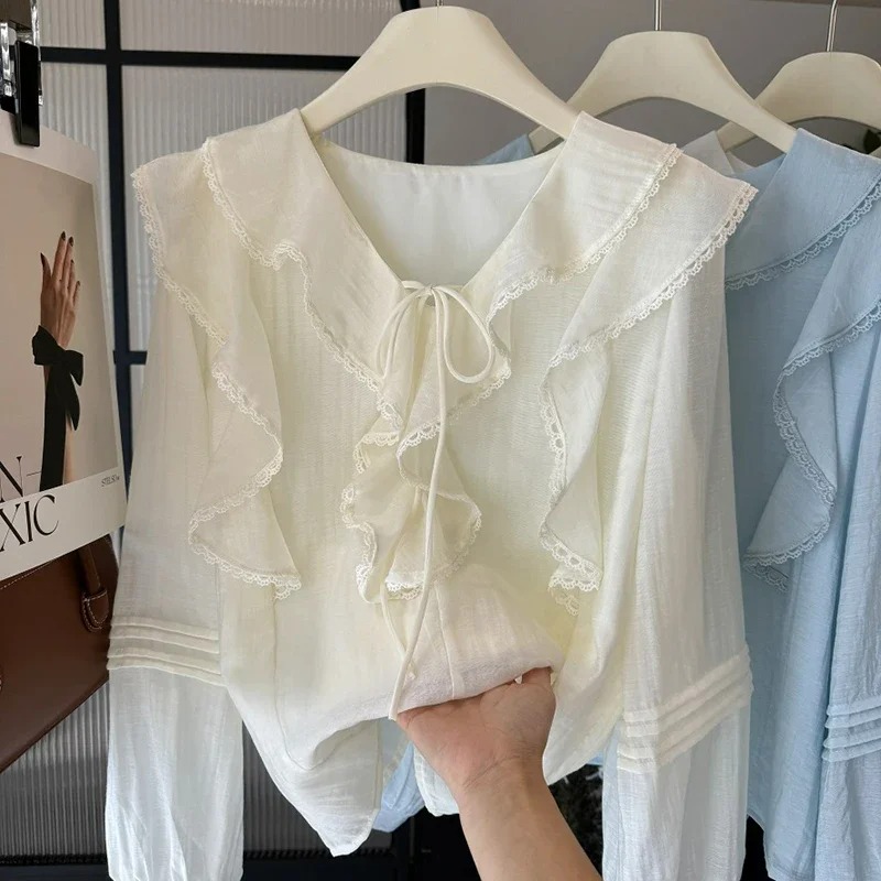 French V-Neck Chic Long Sleeve - Embroidery Designer ulasan dan harga