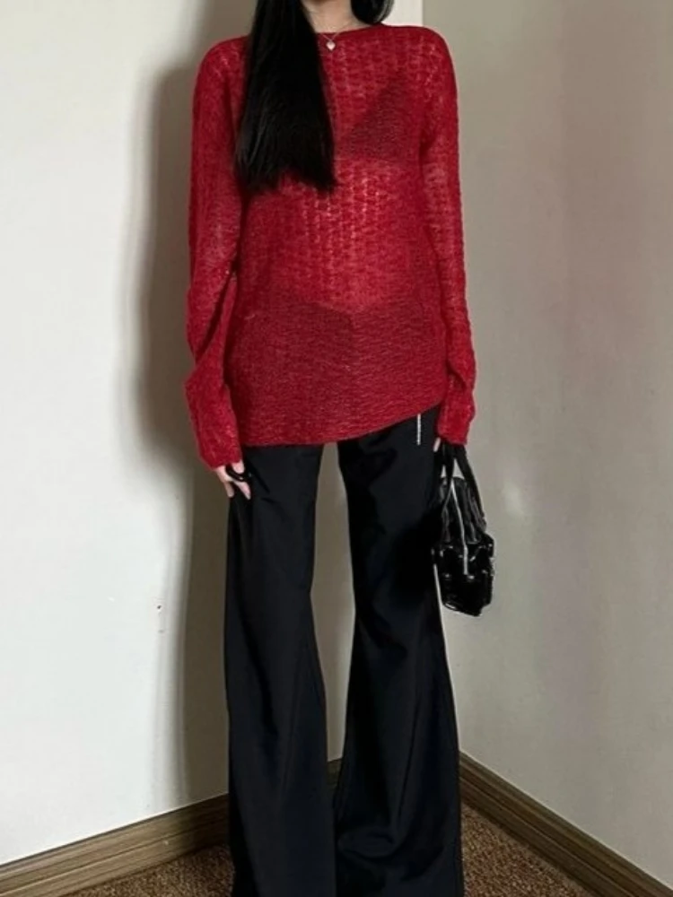 Y2K See-Through Knitted Women' - Embroidery Knit ulasan dan harga