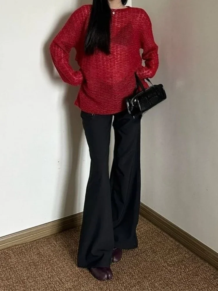 Y2K See-Through Knitted Women' - Embroidery Knit ulasan dan harga