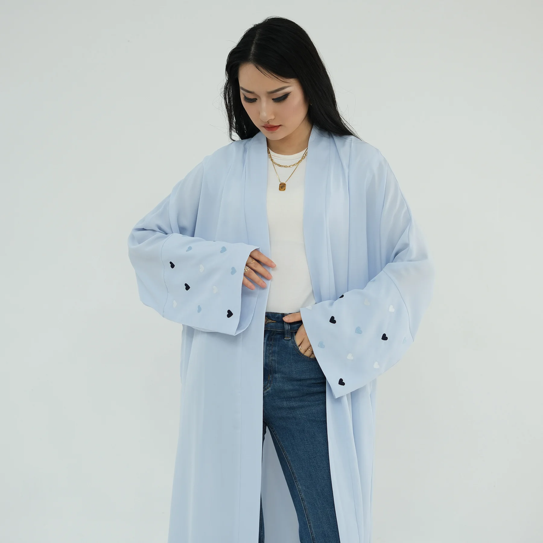 Eid Heart Embroidery Long Robe - Embroidery Kebaya ulasan dan harga