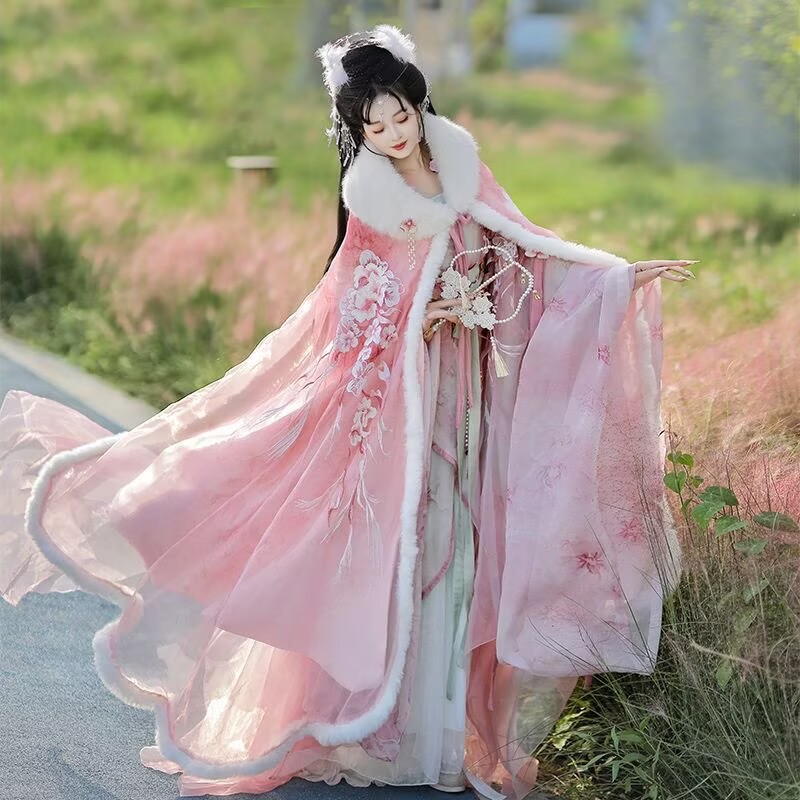 Pink&Red Hanfu Cloak Dress Wom - Embroidery Xmas ulasan dan harga