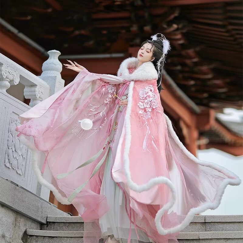 Pink&Red Hanfu Cloak Dress Wom - Embroidery Xmas ulasan dan harga