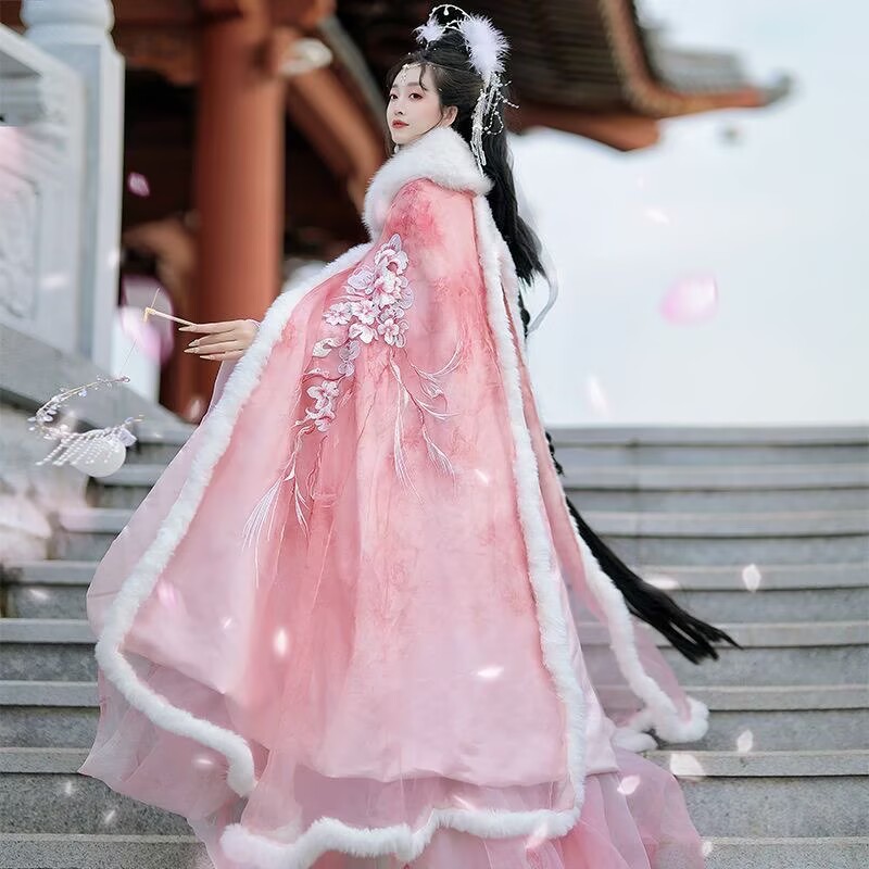 Pink&Red Hanfu Cloak Dress Wom - Embroidery Xmas ulasan dan harga